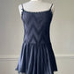 Teddy Romper in Satin Black featuring Geometric Pleating Patterns Laced Lining