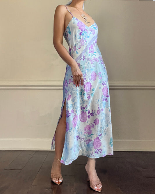 Vintage August Silk 100% silk floral midi slip dress