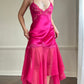 Sultry Hot Pink Slip Dress featuring Floral Laced Bustier with Satin Bodice