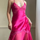 Sultry Hot Pink Slip Dress featuring Floral Laced Bustier with Satin Bodice