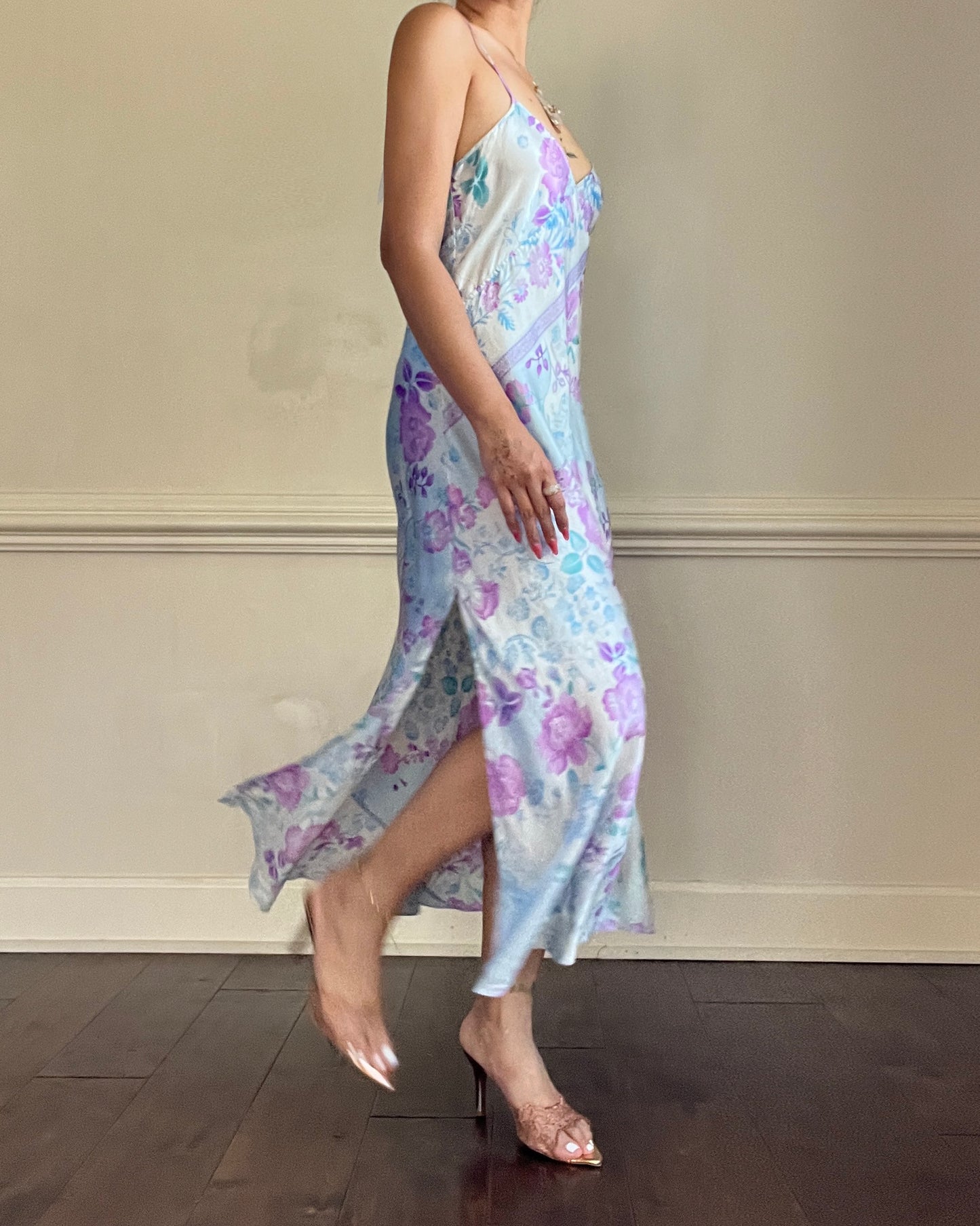 Vintage August Silk 100% silk floral midi slip dress