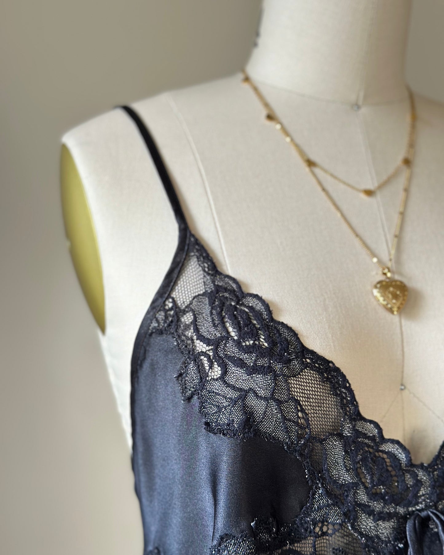 Vintage Jones New York black lace midi slip dress