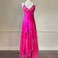 Sultry Hot Pink Slip Dress featuring Floral Laced Bustier with Satin Bodice