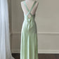 Fairy goddess soft green maxi slip dress featuring deep v neckline