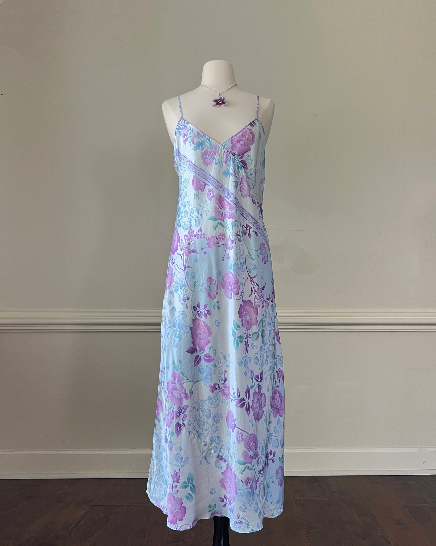 Vintage August Silk 100% silk floral midi slip dress