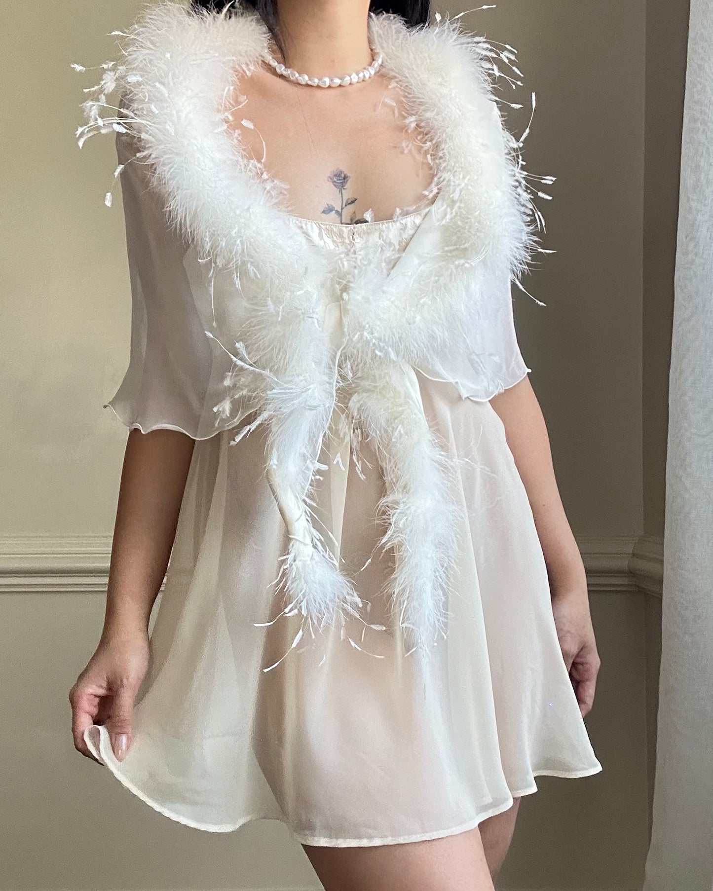 Beautiful Japanese Fur Cape featuring Sheer Chiffon Fabric