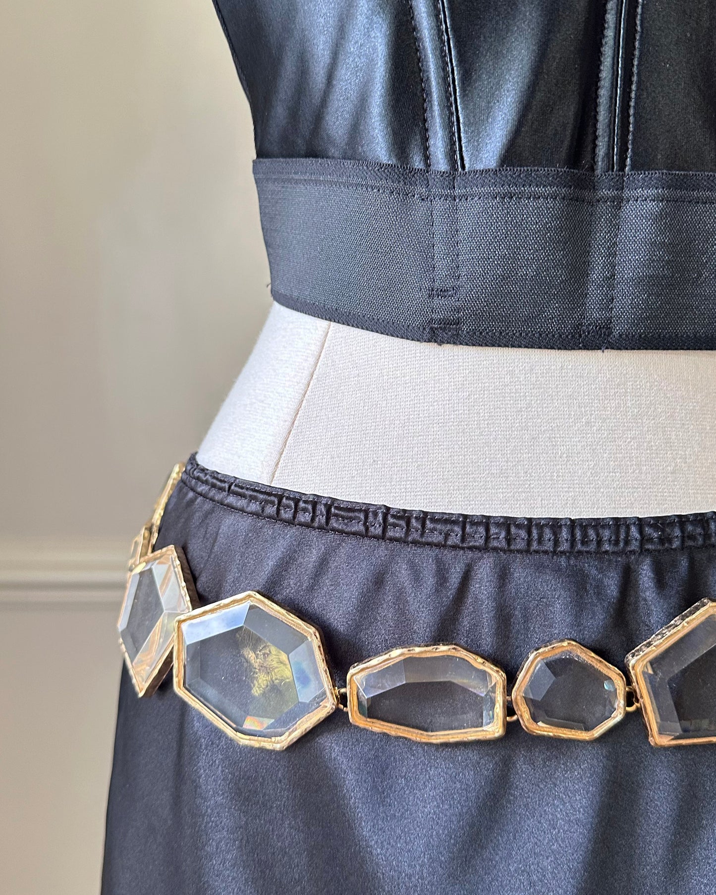 Sultry Midi Satin Skirt in Black featuring Floral Lace