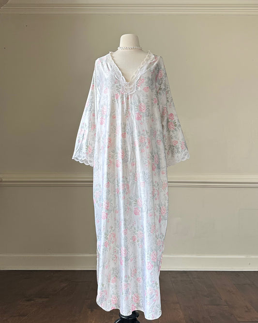 Vintage Barbizon Maxi Dress featuring Rosette Prints on Satin Fabric