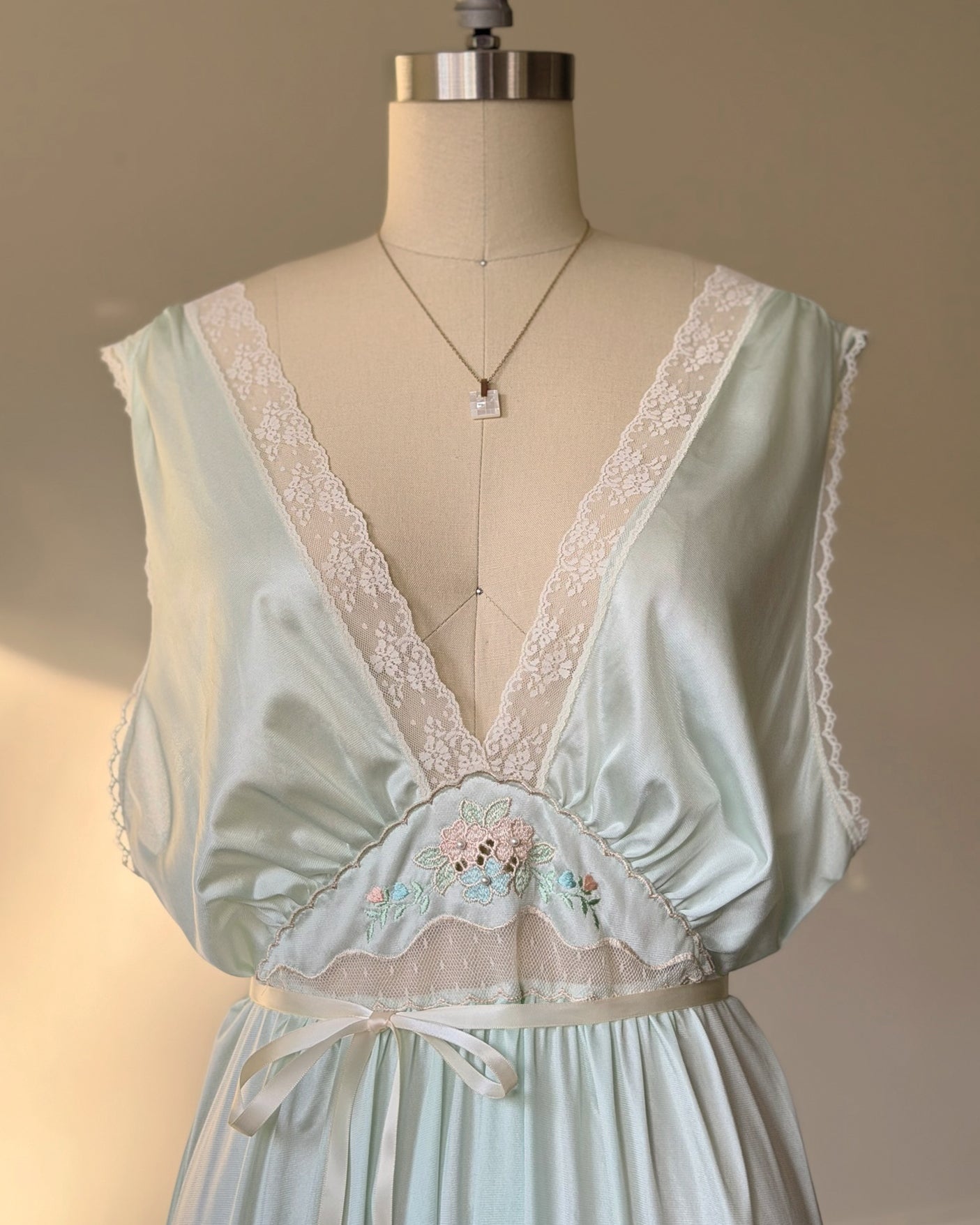 Vintage pastel mint satin nightgown
