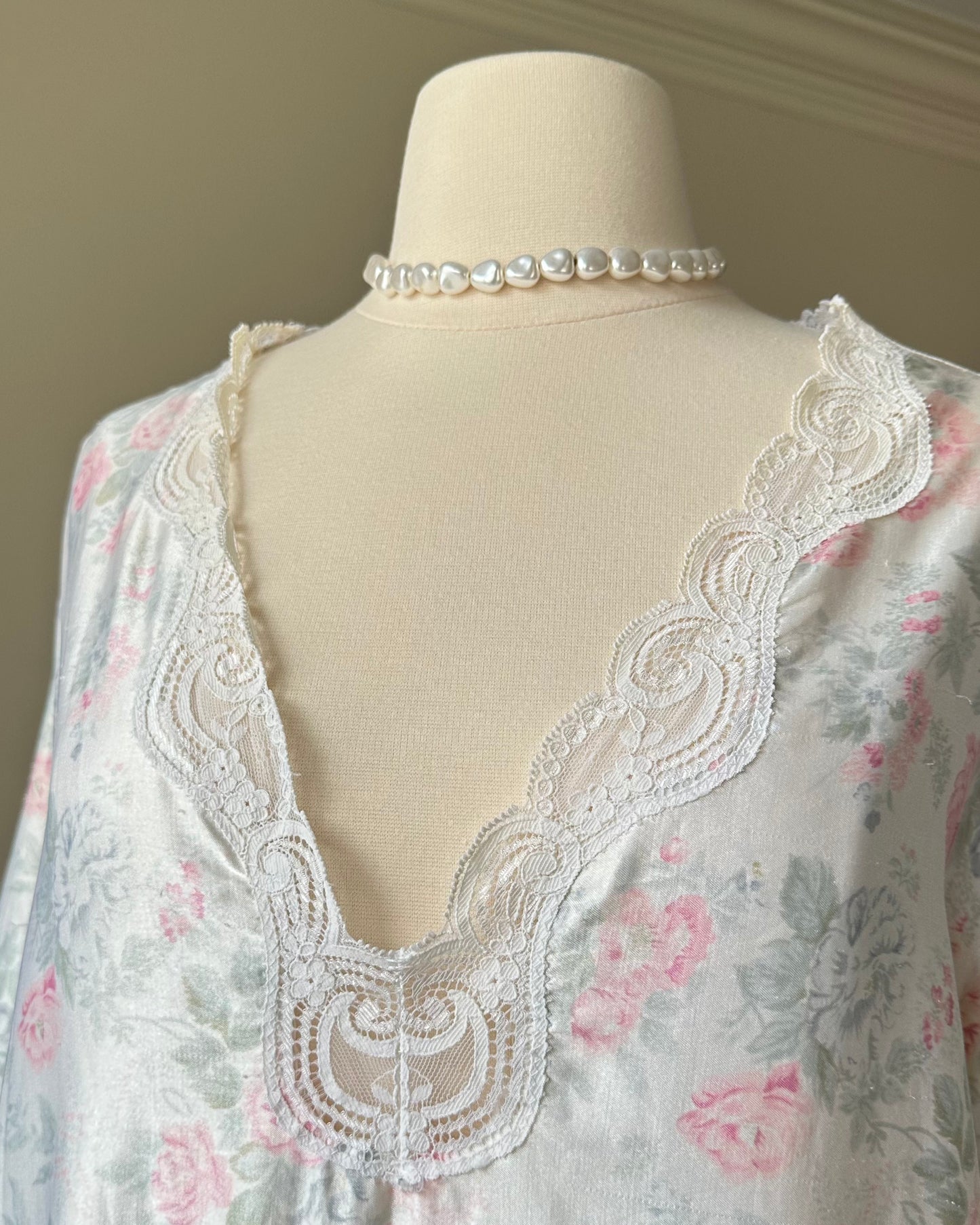 Vintage Barbizon Maxi Dress featuring Rosette Prints on Satin Fabric