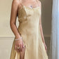 Victoria’s Secret Golden Silky Slip Dress featuring Gold Threads Embroidery Details