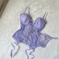 Lovely Lavender Slip Set includes a Bustier Corset and Matching Thongs