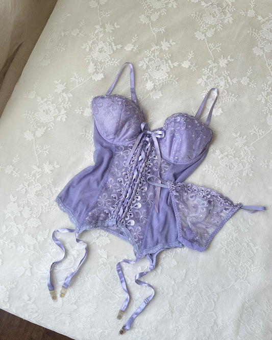 Lovely Lavender Slip Set includes a Bustier Corset and Matching Thongs