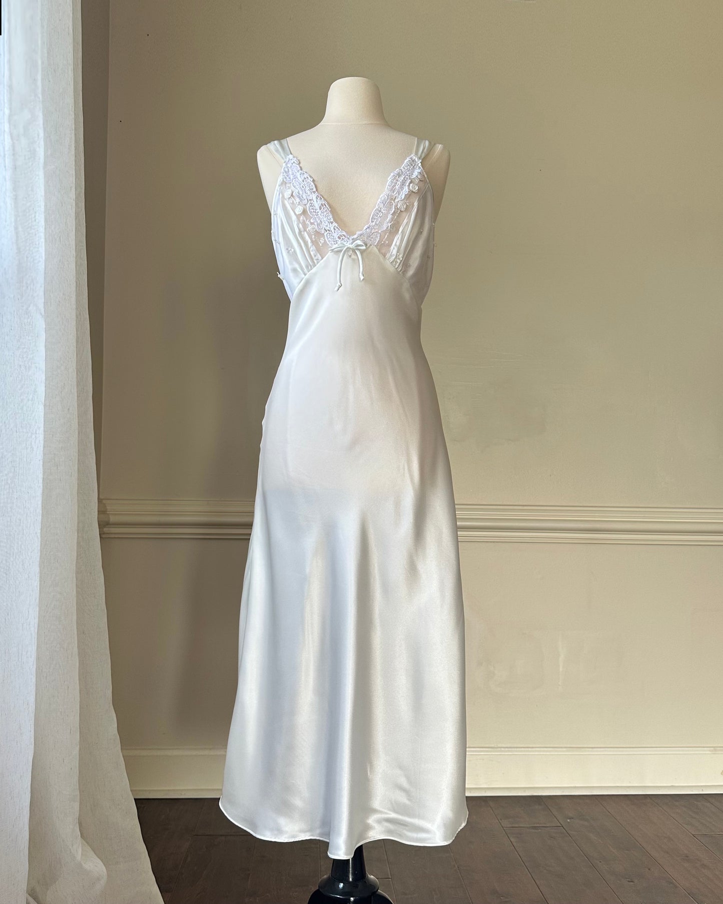 Sultry Satin Maxi Slip Dress featuring Lace Embroidery Lining