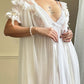 Victorian Inspired Sheer White Robes featuring Double Layered Ruffles Collar