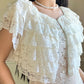 RARE Vintage Y2k Cropped Cardigan featuring Tiered Floral Lace in Vintage Cream