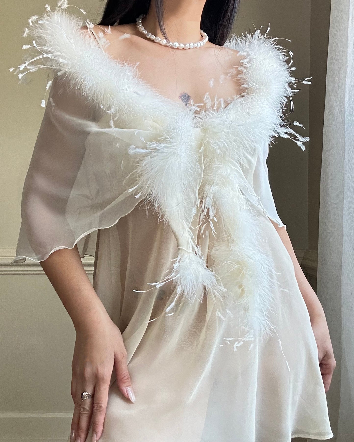 Beautiful Japanese Fur Cape featuring Sheer Chiffon Fabric