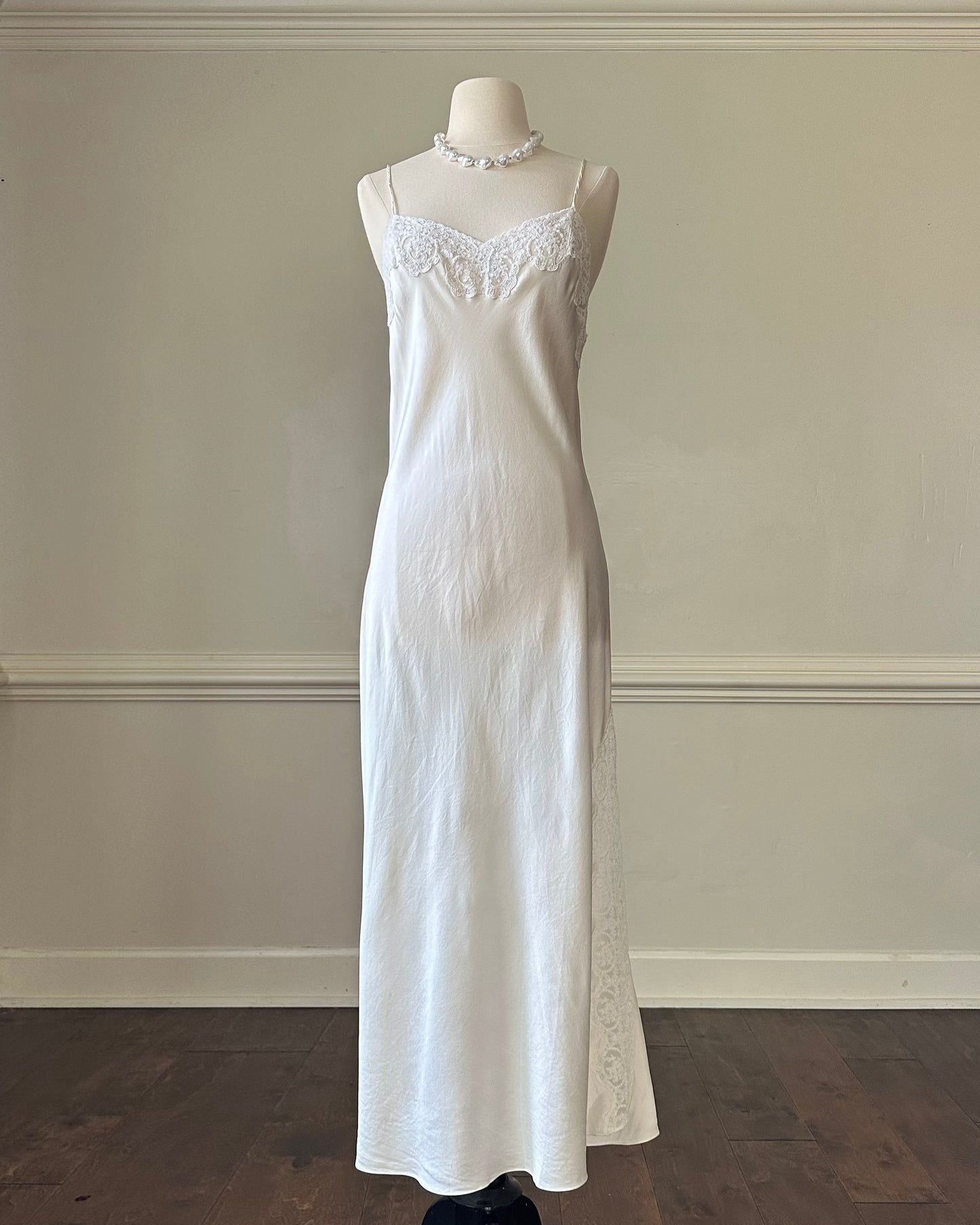 Maxi Bridal Slip Dress in Vintage Creamy featuring Lace Embroidery