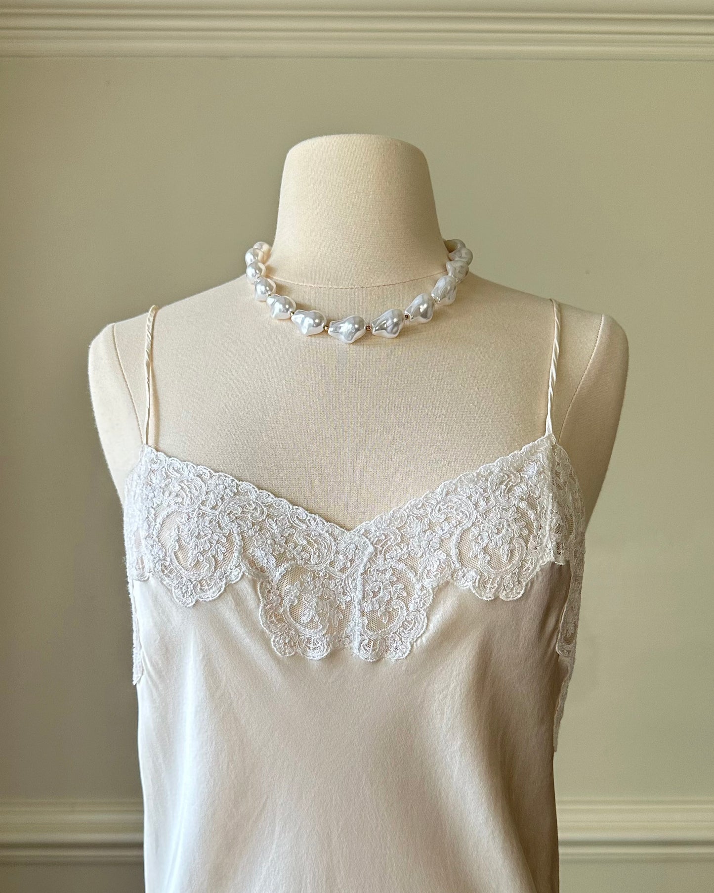 Maxi Bridal Slip Dress in Vintage Creamy featuring Lace Embroidery