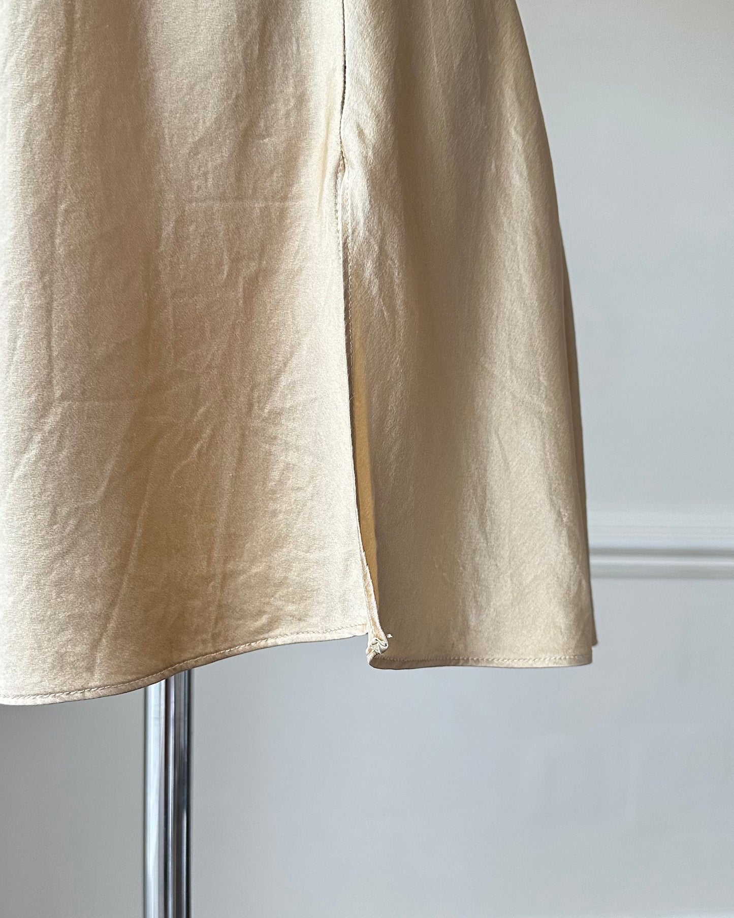 Victoria’s Secret Golden Silky Slip Dress featuring Gold Threads Embroidery Details