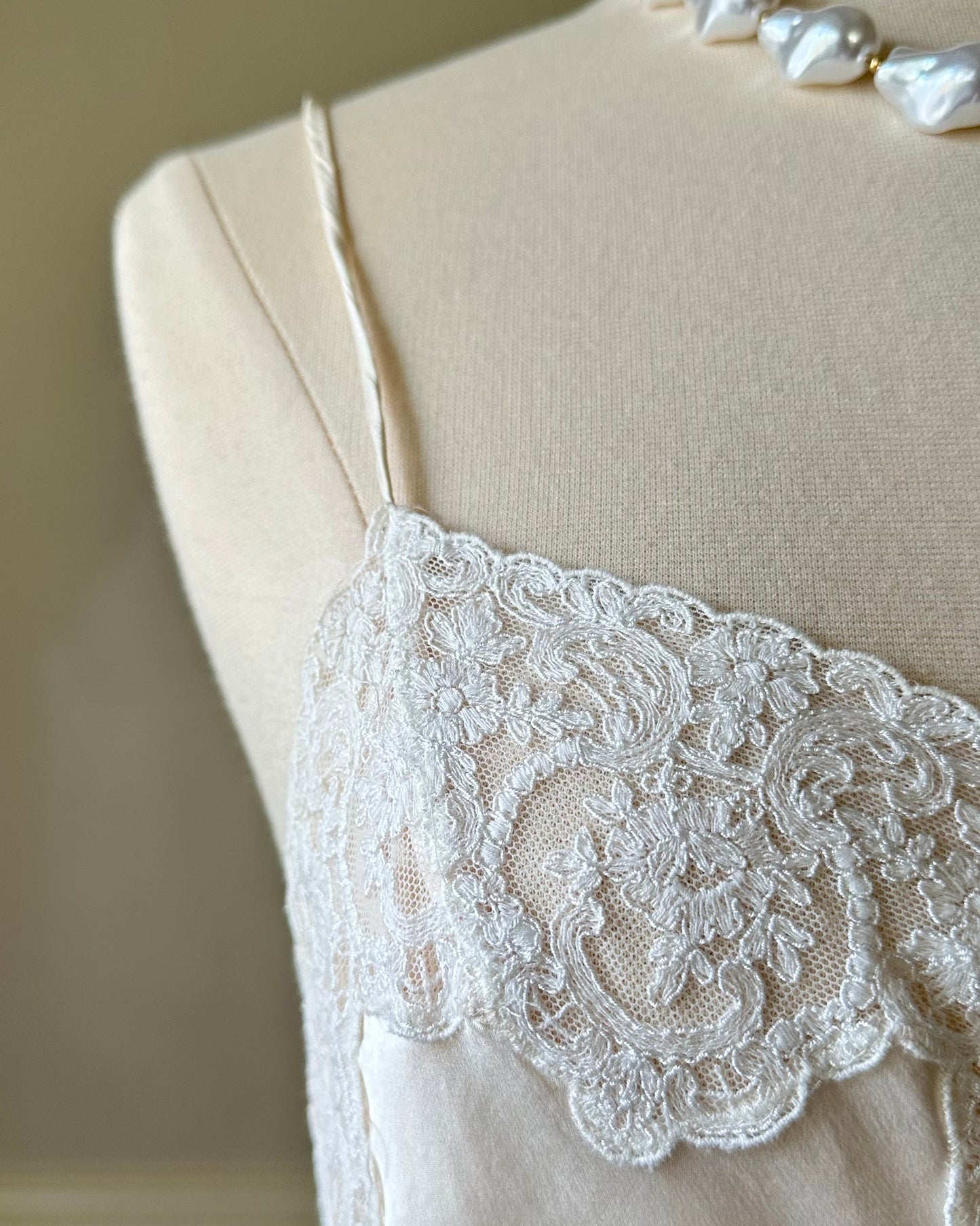 Maxi Bridal Slip Dress in Vintage Creamy featuring Lace Embroidery