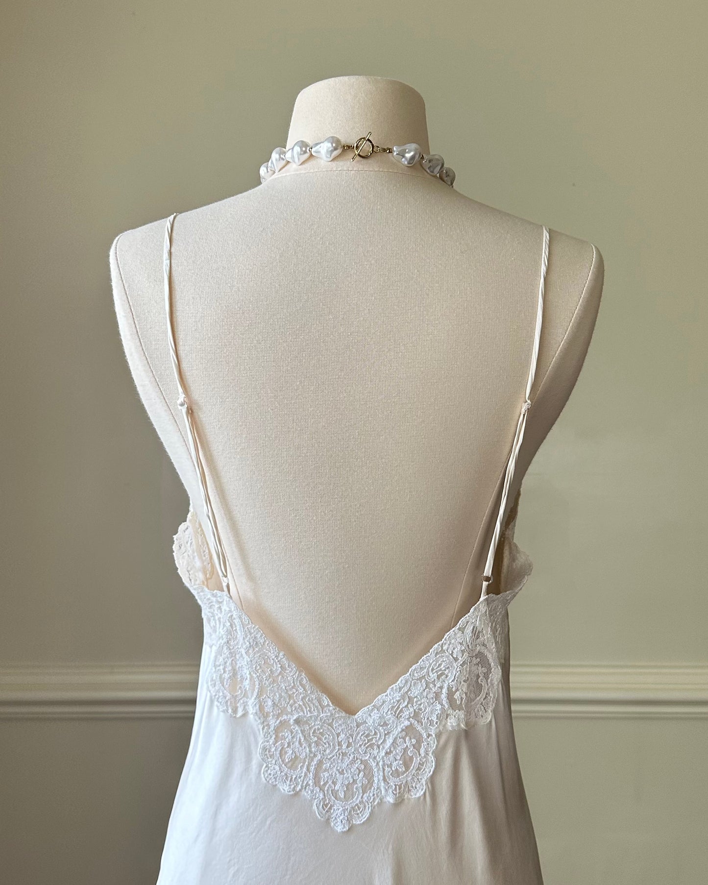 Maxi Bridal Slip Dress in Vintage Creamy featuring Lace Embroidery