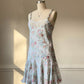 Vintage floral satin slip dress – pastel rose lace trim mini