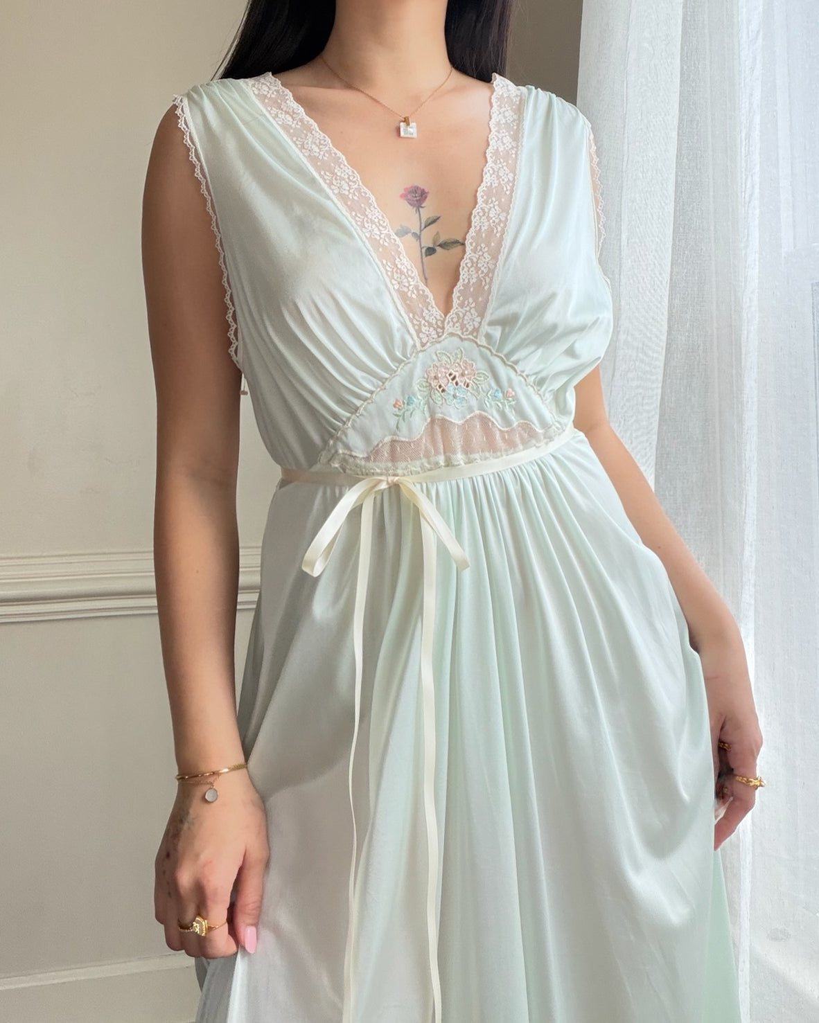 Vintage pastel mint satin nightgown