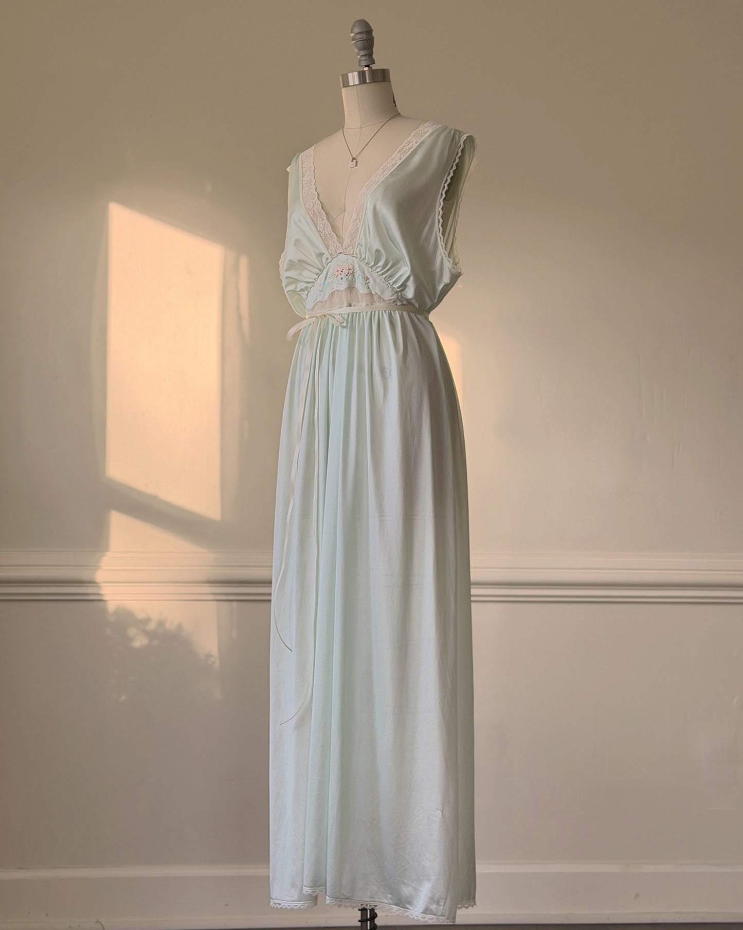 Vintage pastel mint satin nightgown