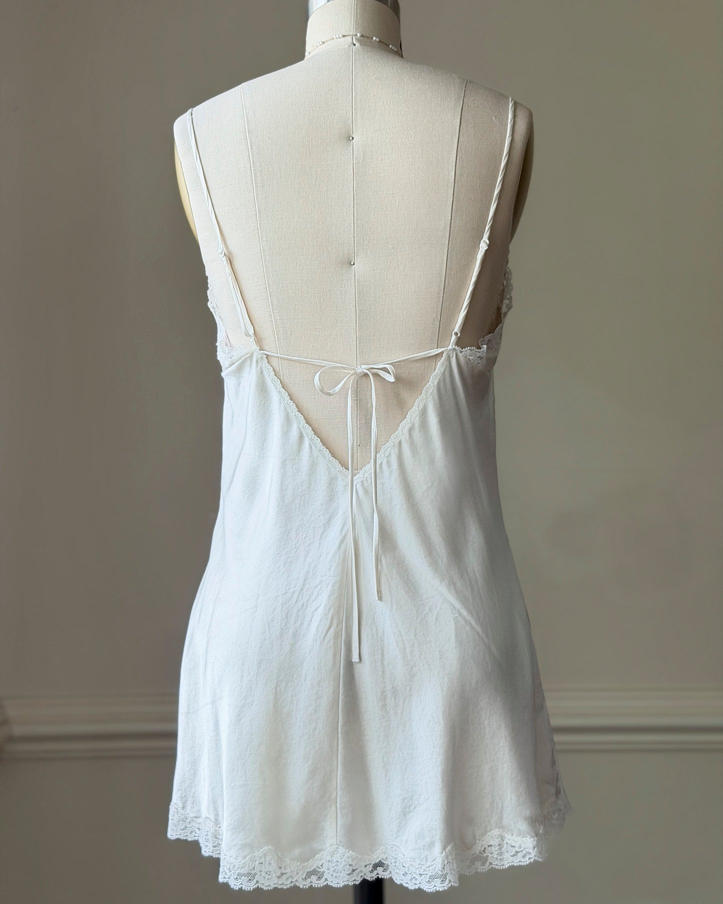 Victoria's Secret Ivory Silk Slip Dress — Lace Trim
