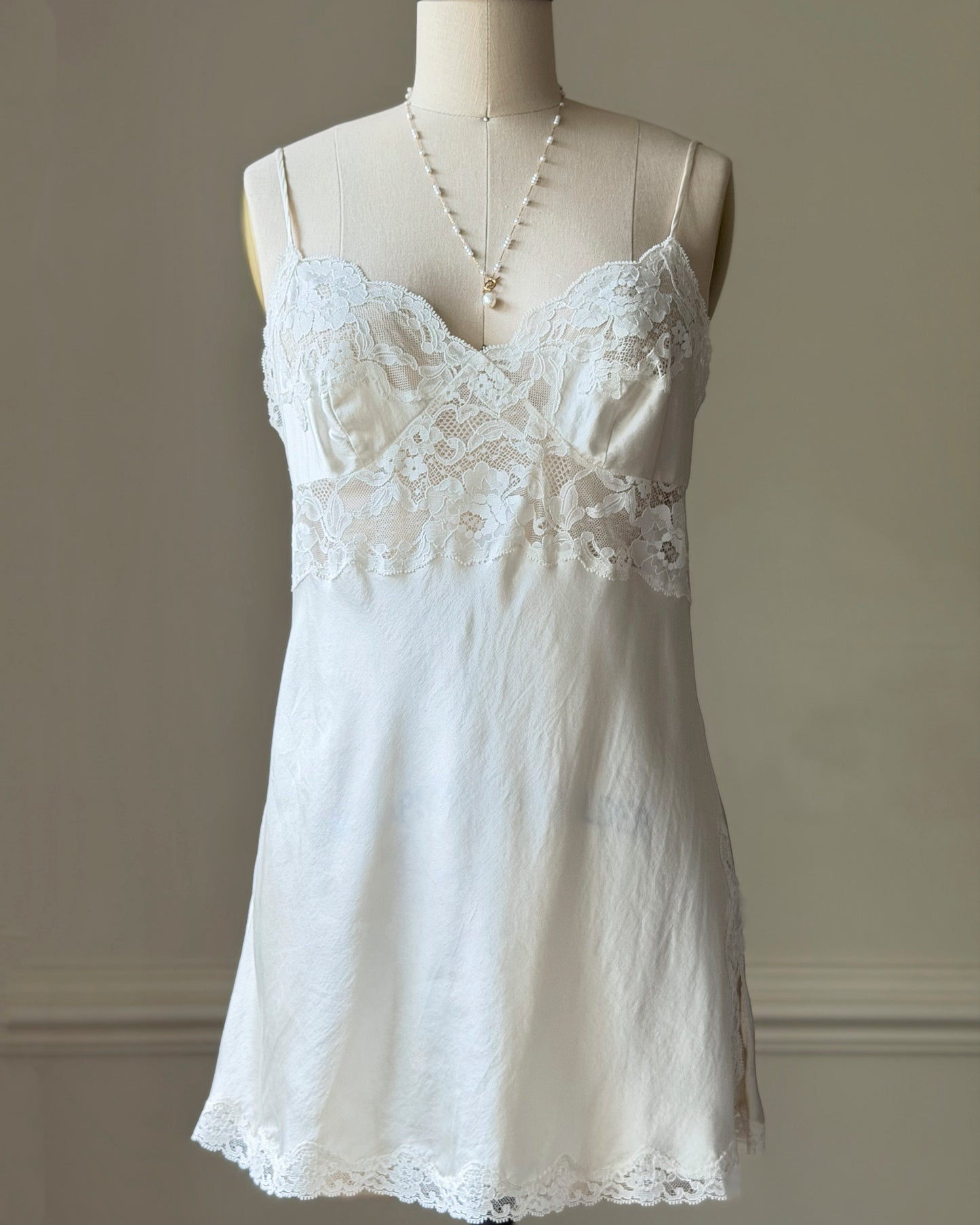 Victoria's Secret Ivory Silk Slip Dress — Lace Trim