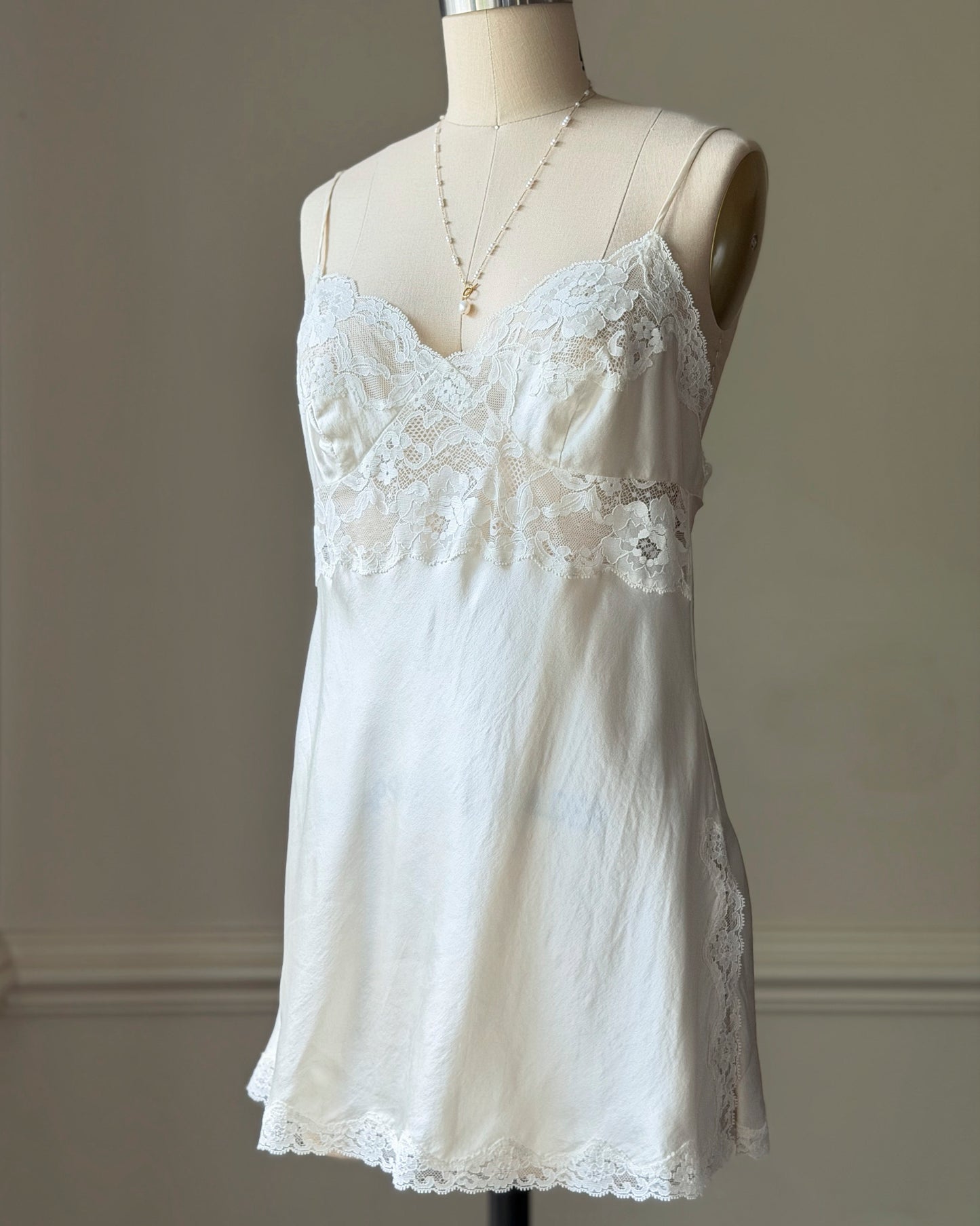 Victoria's Secret Ivory Silk Slip Dress — Lace Trim