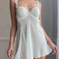 Linea Donatella White Mesh Babydoll Dress — Lace Appliqué Cups