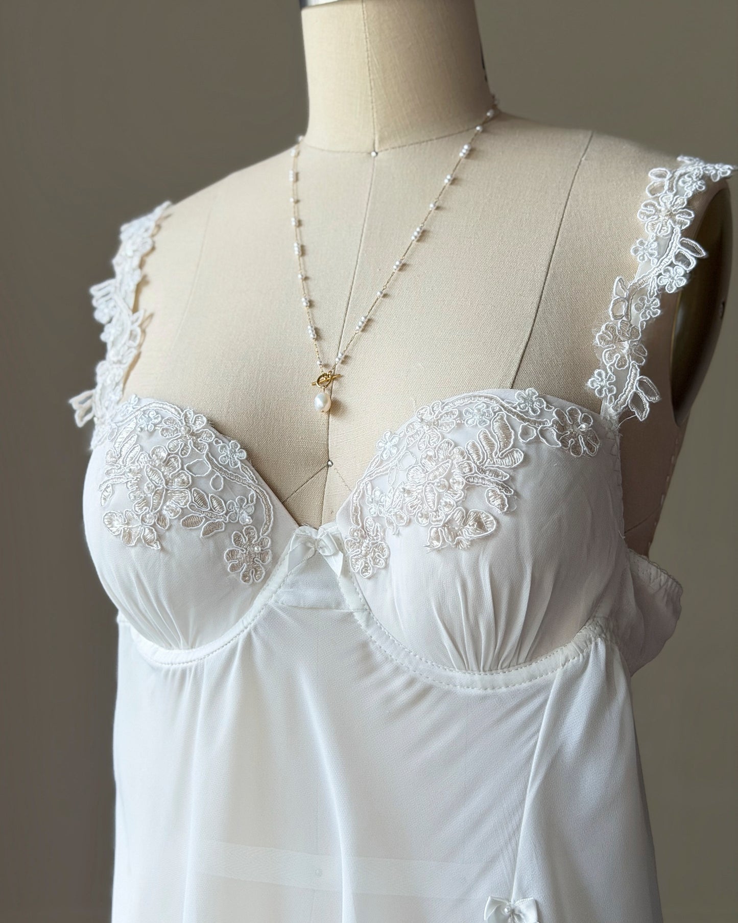 Linea Donatella White Mesh Babydoll Dress — Lace Appliqué Cups