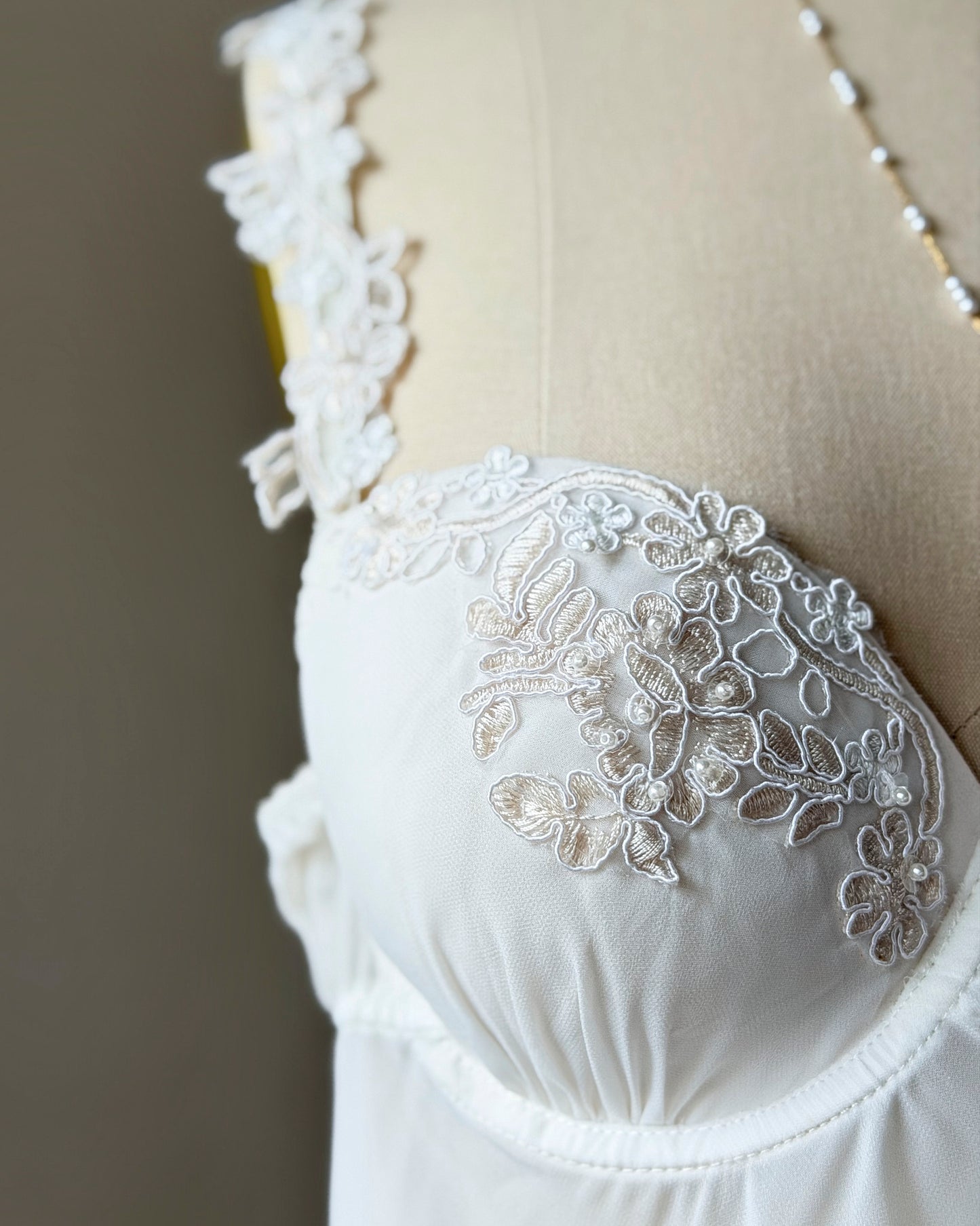 Linea Donatella White Mesh Babydoll Dress — Lace Appliqué Cups
