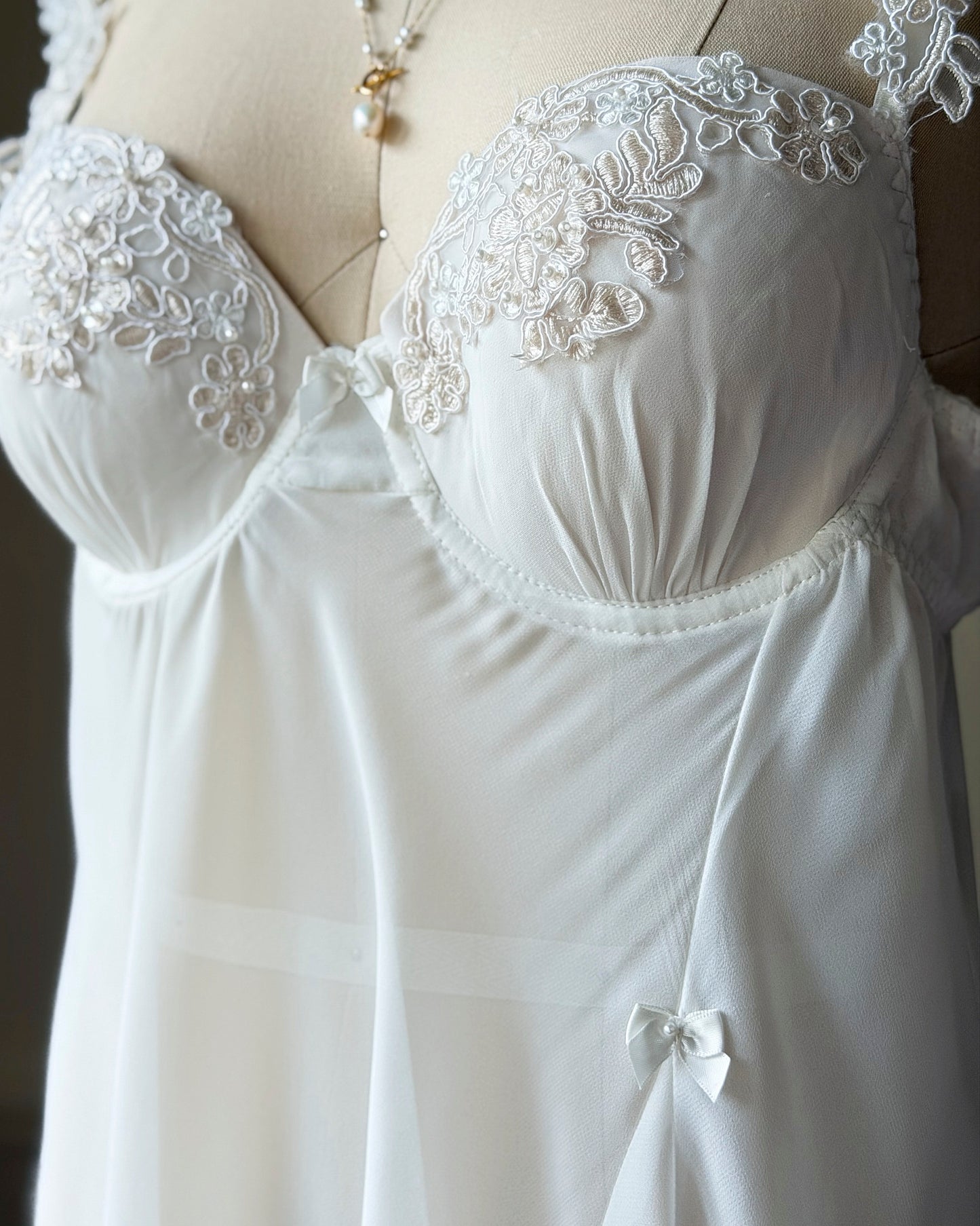 Linea Donatella White Mesh Babydoll Dress — Lace Appliqué Cups