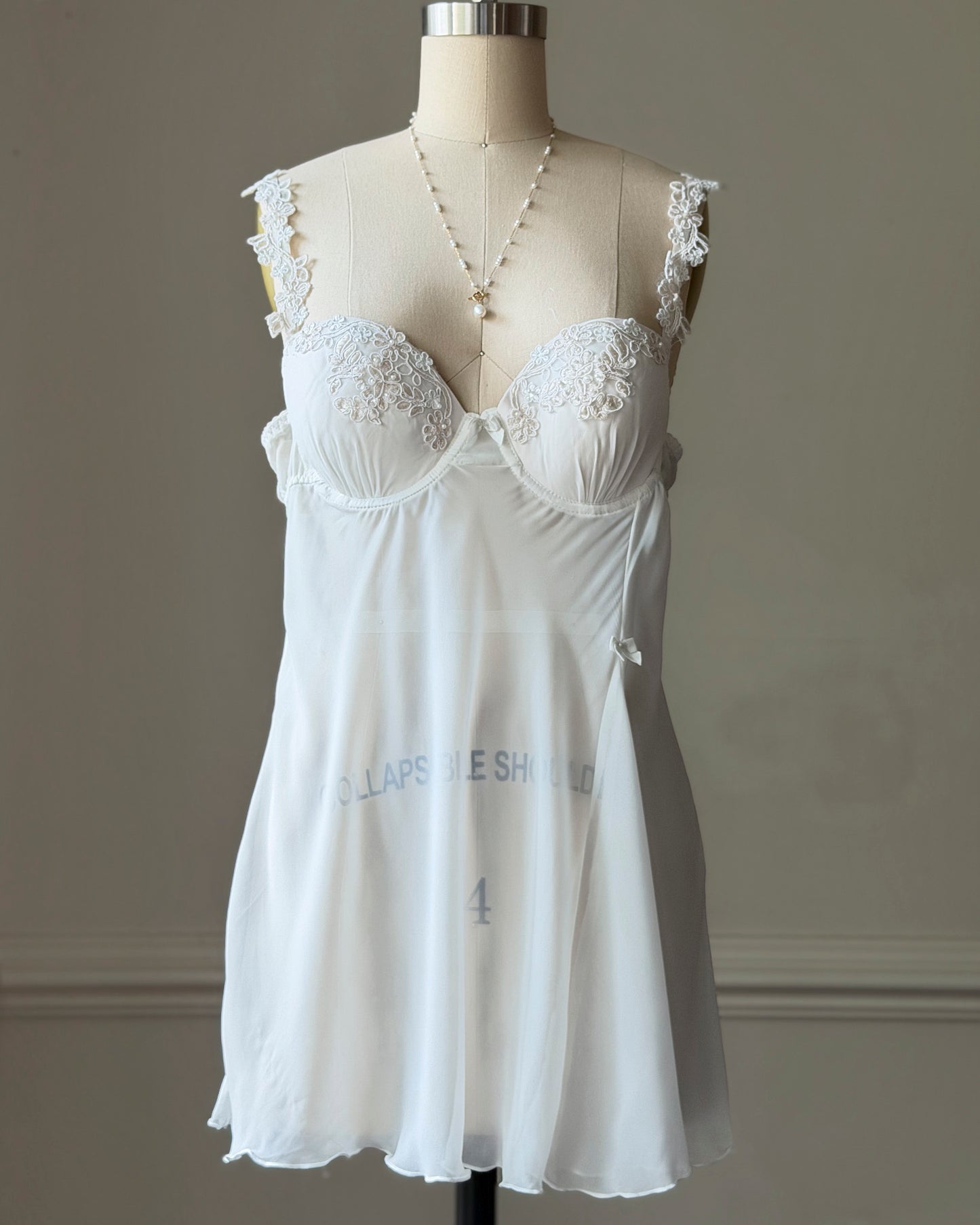 Linea Donatella White Mesh Babydoll Dress — Lace Appliqué Cups