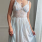 Ice Blue Sheer Lace Maxi Nightgown — Floral Embroidered Bodice & Soft Cup