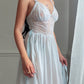 Ice Blue Sheer Lace Maxi Nightgown — Floral Embroidered Bodice & Soft Cup