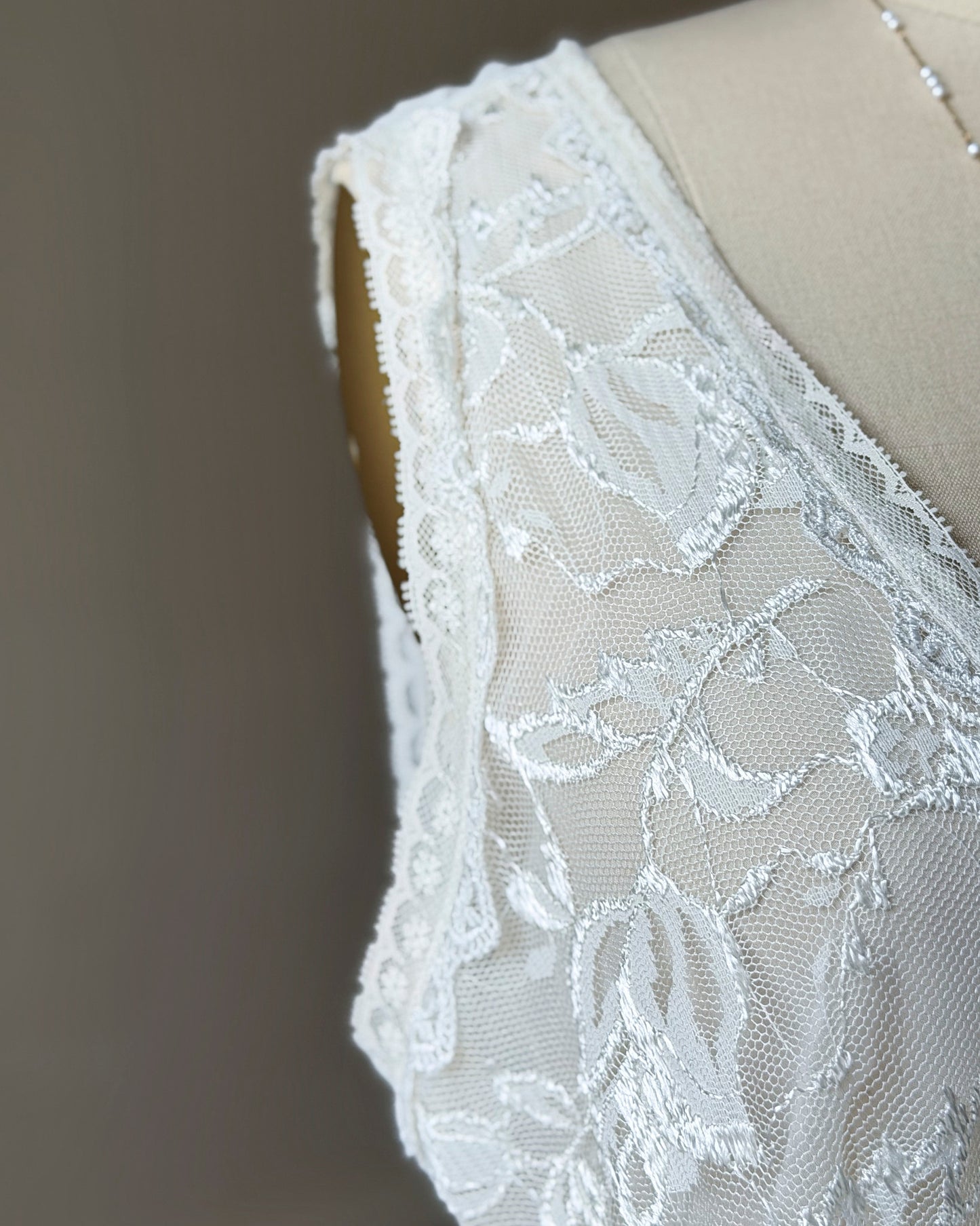 Delicates Ivory Lace Babydoll Dress — Deep V-Neck