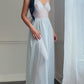 Ice Blue Sheer Lace Maxi Nightgown — Floral Embroidered Bodice & Soft Cup