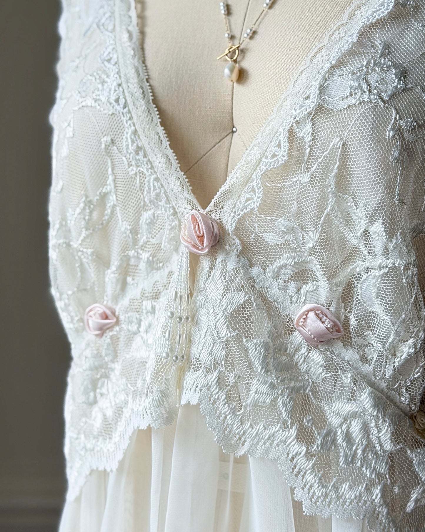 Delicates Ivory Lace Babydoll Dress — Deep V-Neck