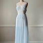 Ice Blue Sheer Lace Maxi Nightgown — Floral Embroidered Bodice & Soft Cup
