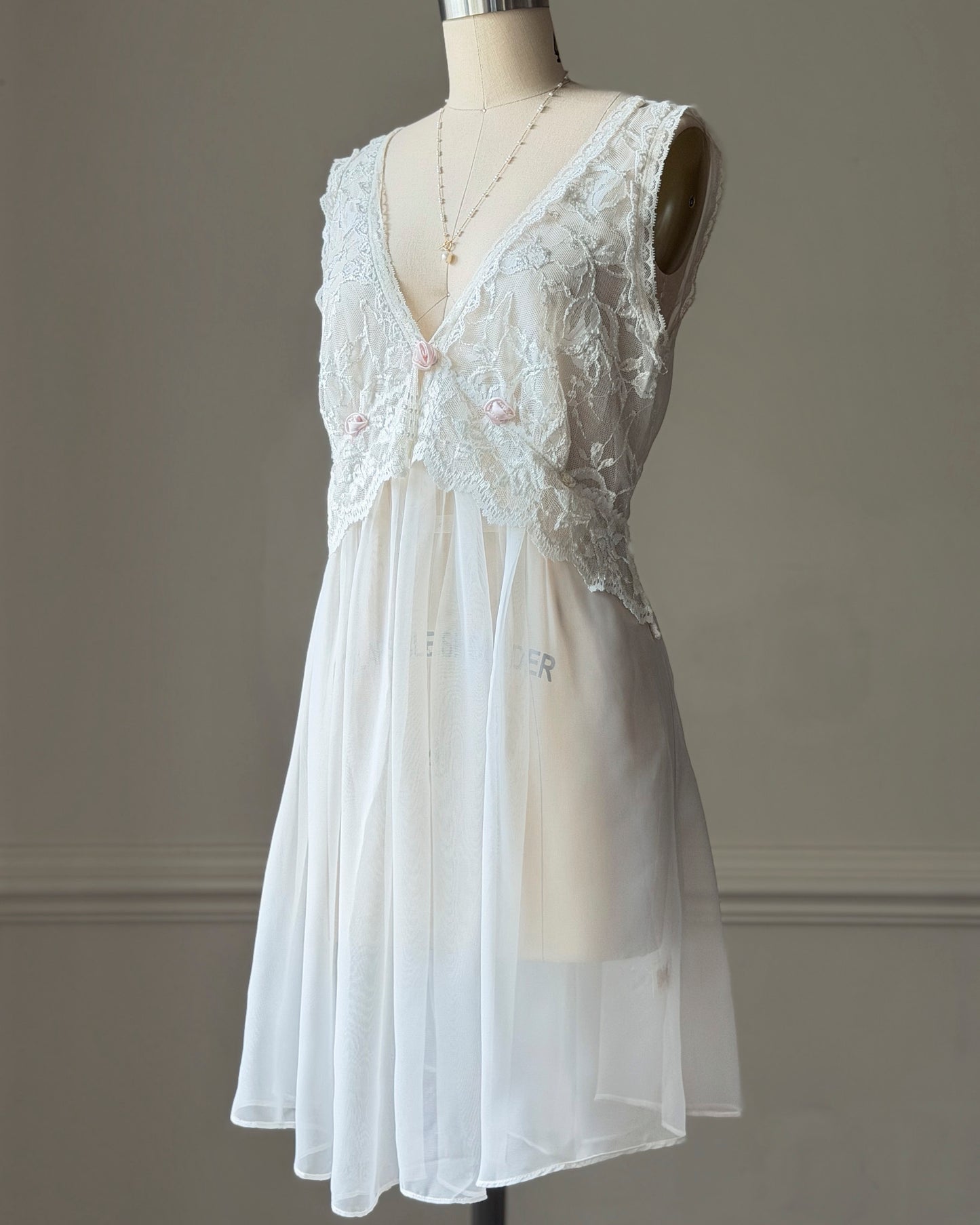 Delicates Ivory Lace Babydoll Dress — Deep V-Neck