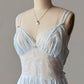 Ice Blue Sheer Lace Maxi Nightgown — Floral Embroidered Bodice & Soft Cup