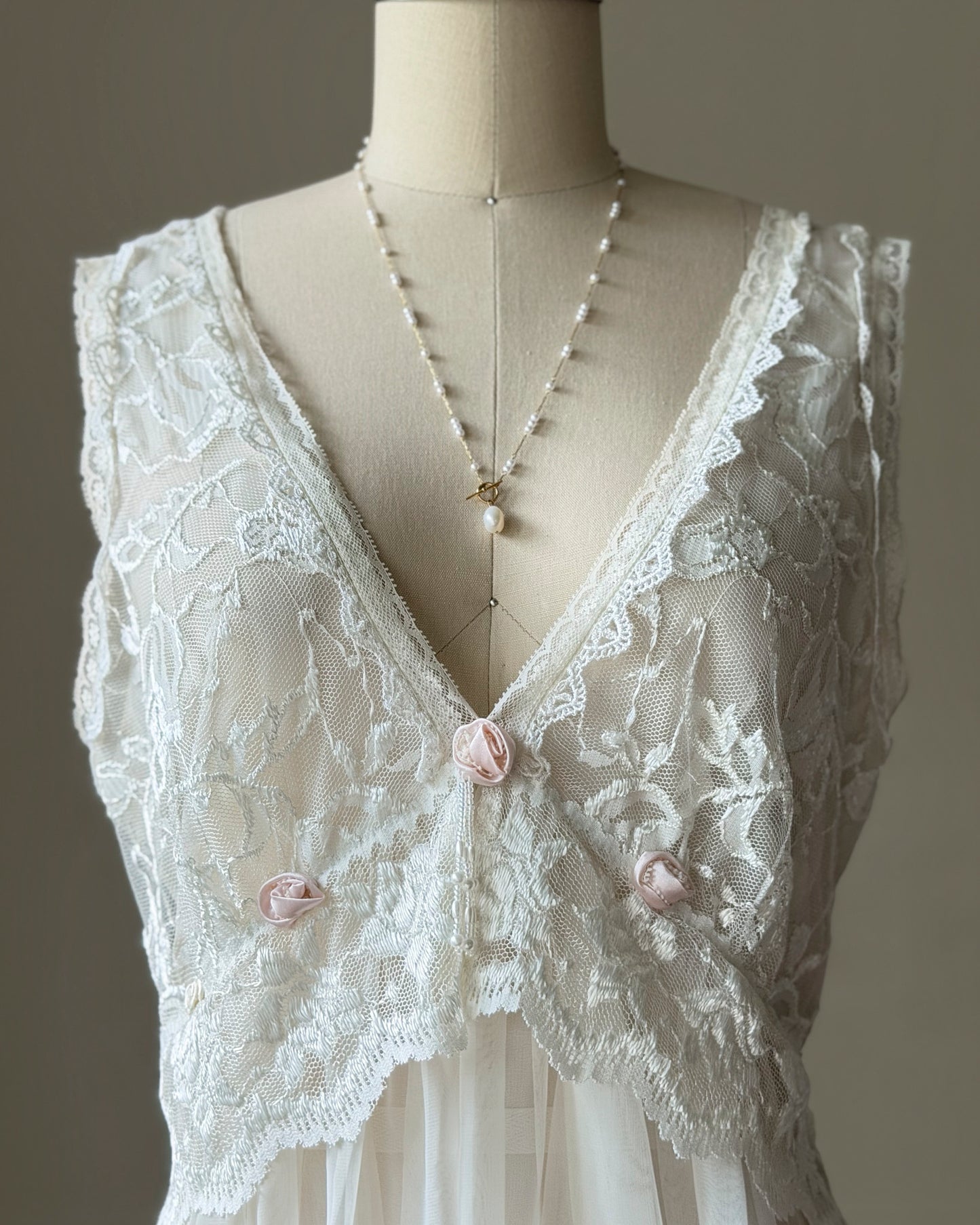 Delicates Ivory Lace Babydoll Dress — Deep V-Neck