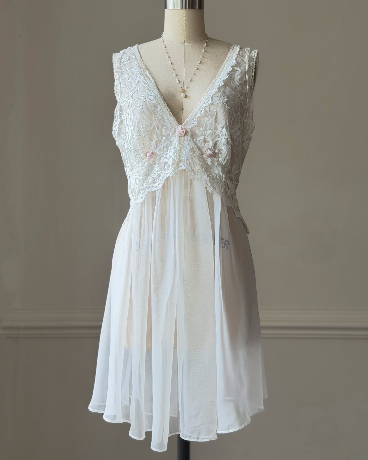 Delicates Ivory Lace Babydoll Dress — Deep V-Neck