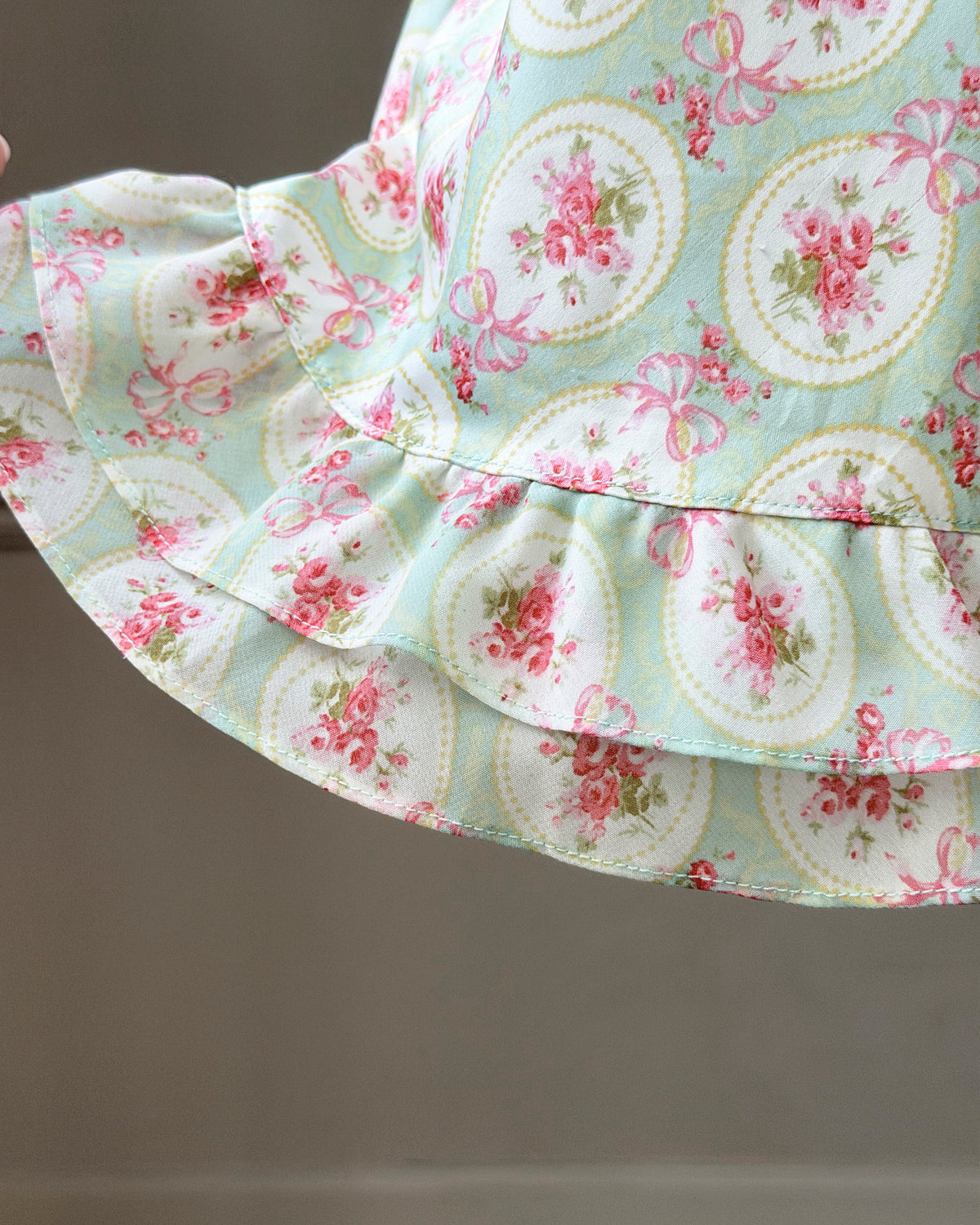 Eblin Lingerie Mint Floral Empire Dress — Velvet Ribbon & Ruffle Collar