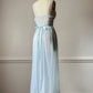 Ice Blue Sheer Lace Maxi Nightgown — Floral Embroidered Bodice & Soft Cup