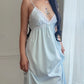 Vintage Dior Baby Blue Satin Maxi Slip Dress — White Lace Bodice & Empire Waist